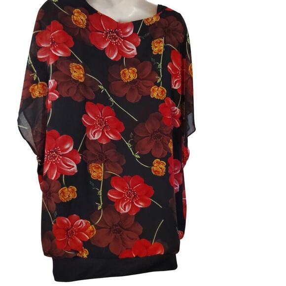 Viishow Women's Red Peony Short Sleeve Chiffon Blouse 3XL/22 New with Tags - Picture 3 of 6